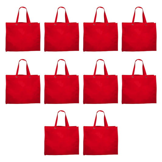 Optima Premium Reusable Canvas Tote Bags - 10 Pack - Red