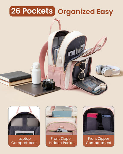 Optima Premium Travel Backpack - 15.6 Inch, USB Charging, Beige-Gray