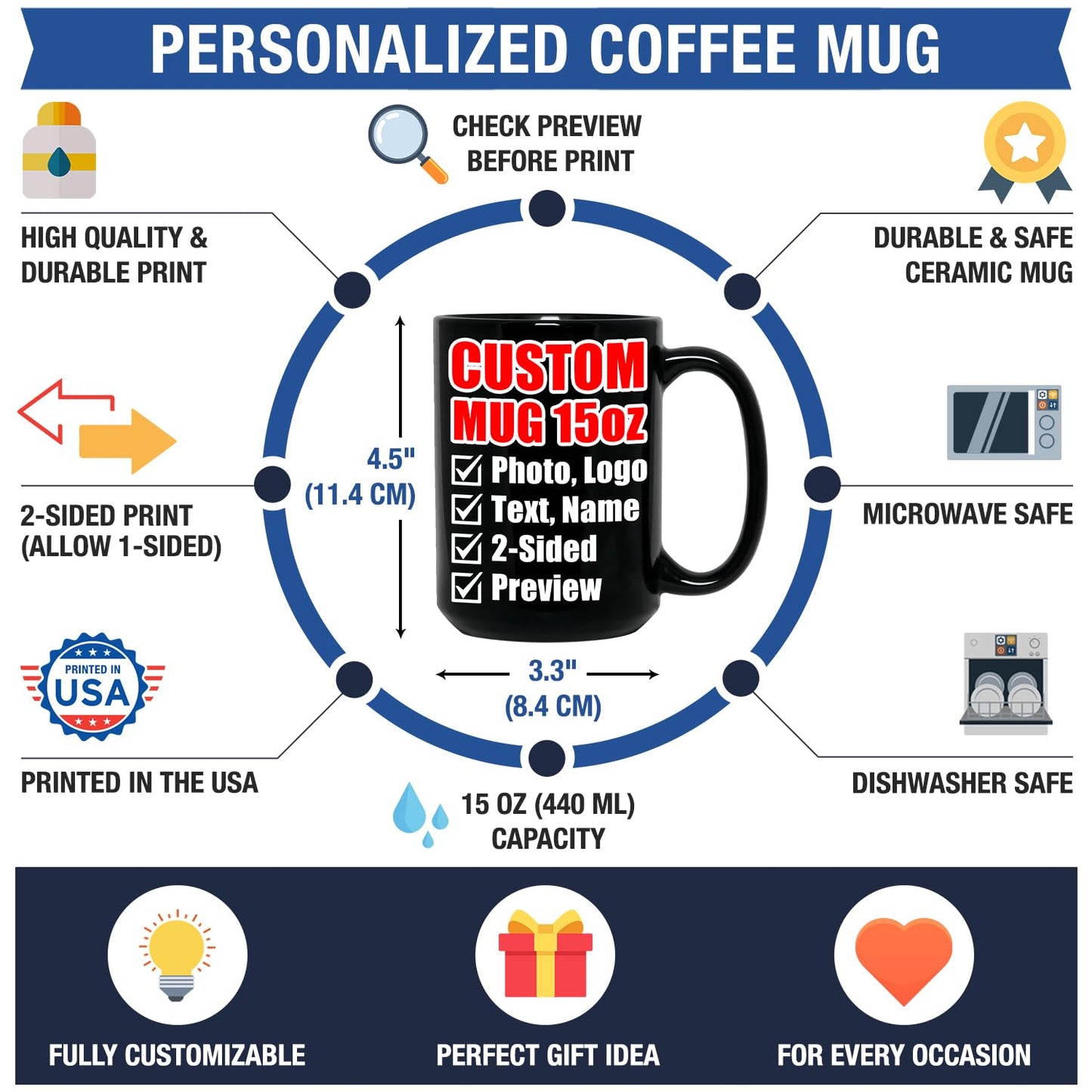 Optima Custom Ceramic Coffee Mug - 15oz Personalized Gift