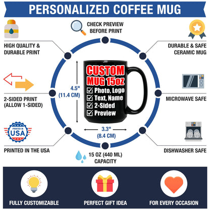 Optima Custom Ceramic Coffee Mug - 15oz Personalized Gift