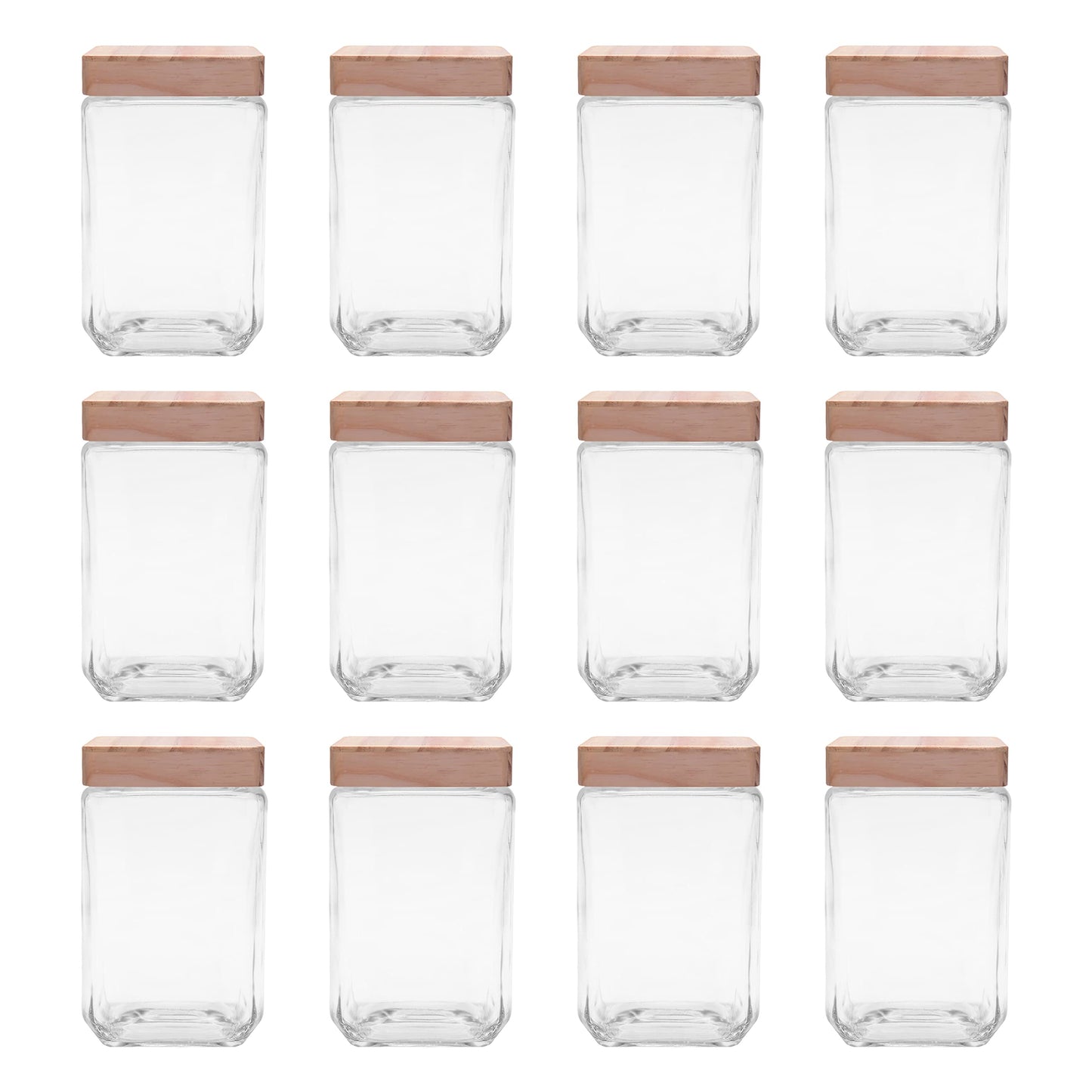 Optima Premium Glass Candy Jars with Wooden Lid - 54 oz, Set of 12