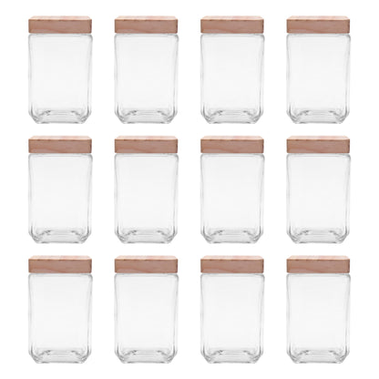 Optima Premium Glass Candy Jars with Wooden Lid - 54 oz, Set of 12