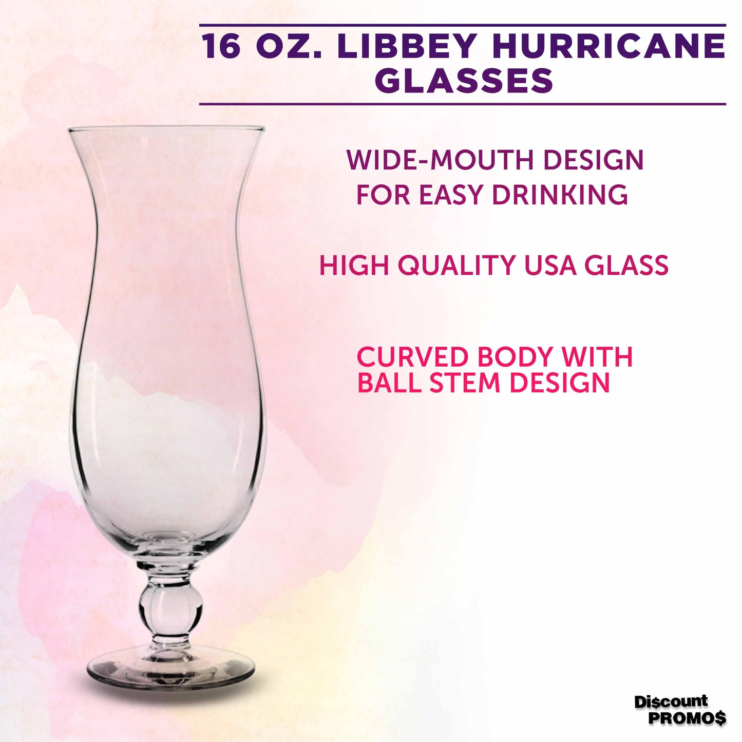 Optima Premium Hurricane Glasses - 16 oz, Set of 12, Clear