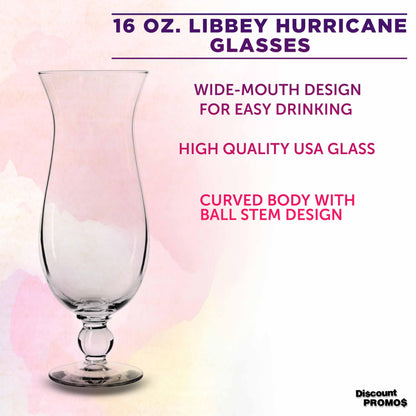 Optima Premium Hurricane Glasses - 16 oz, Set of 12, Clear