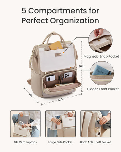 Optima Women's 15.6" Water-Resistant Laptop Backpack - Khaki Beige