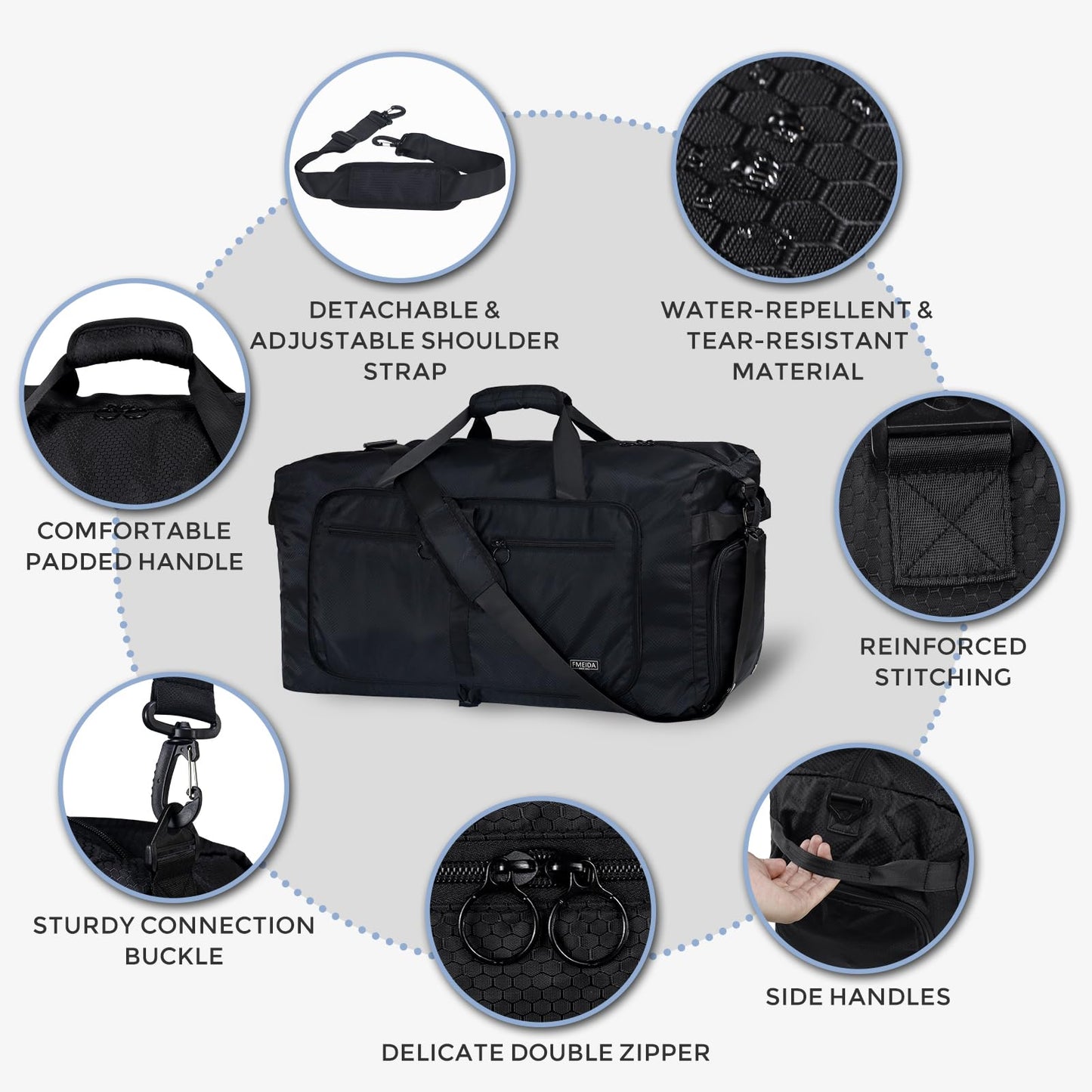 Optima Premium 65L Duffle Bag - Glossy Black with Shoe Compartment