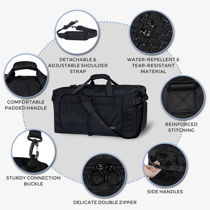 Optima Premium 65L Duffle Bag - Glossy Black with Shoe Compartment