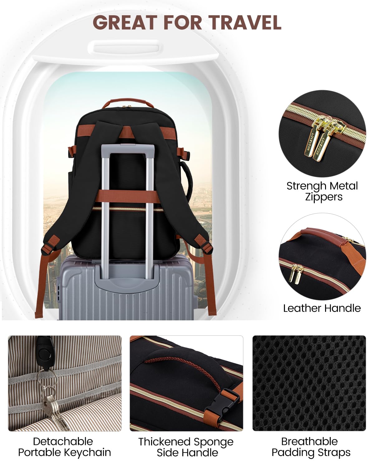 Optima Premium Laptop Backpack - 15.6", Black-Brown, Durable Design