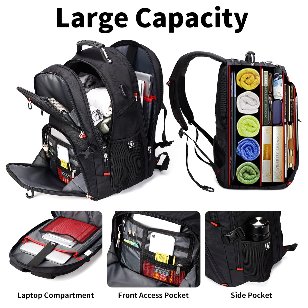 Optima Premium 50L Travel Laptop Backpack - USB Charging, Fits 17''