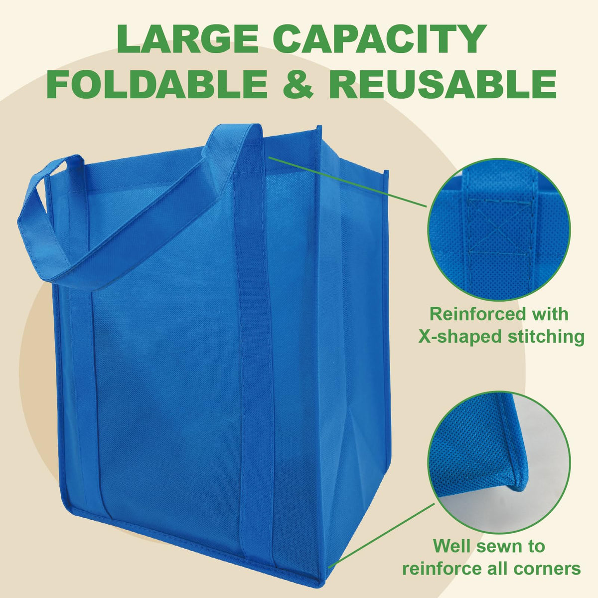 Optima Premium Reusable Tote Bags - 10 Pack, 50 lbs Capacity
