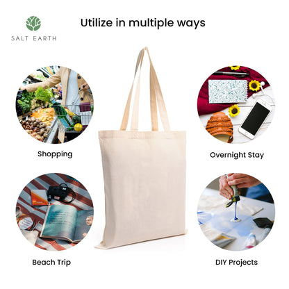 Optima Premium Cotton Reusable Tote Bag - Set of 6, Multipurpose