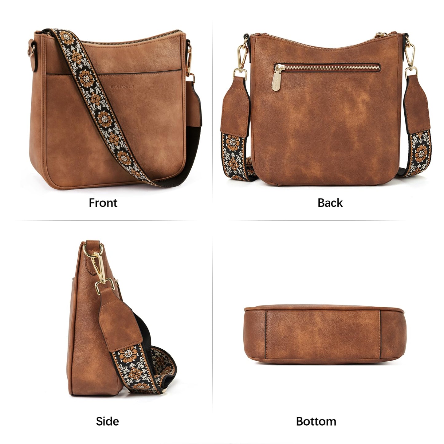 Optima Premium Leather Crossbody Bag with Adjustable Strap - Brown