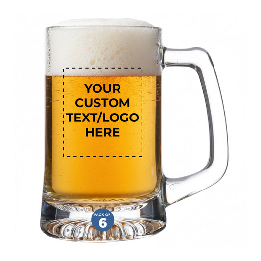 Optima Custom 14 oz Glass Beer Mugs - Set of 6 for Events