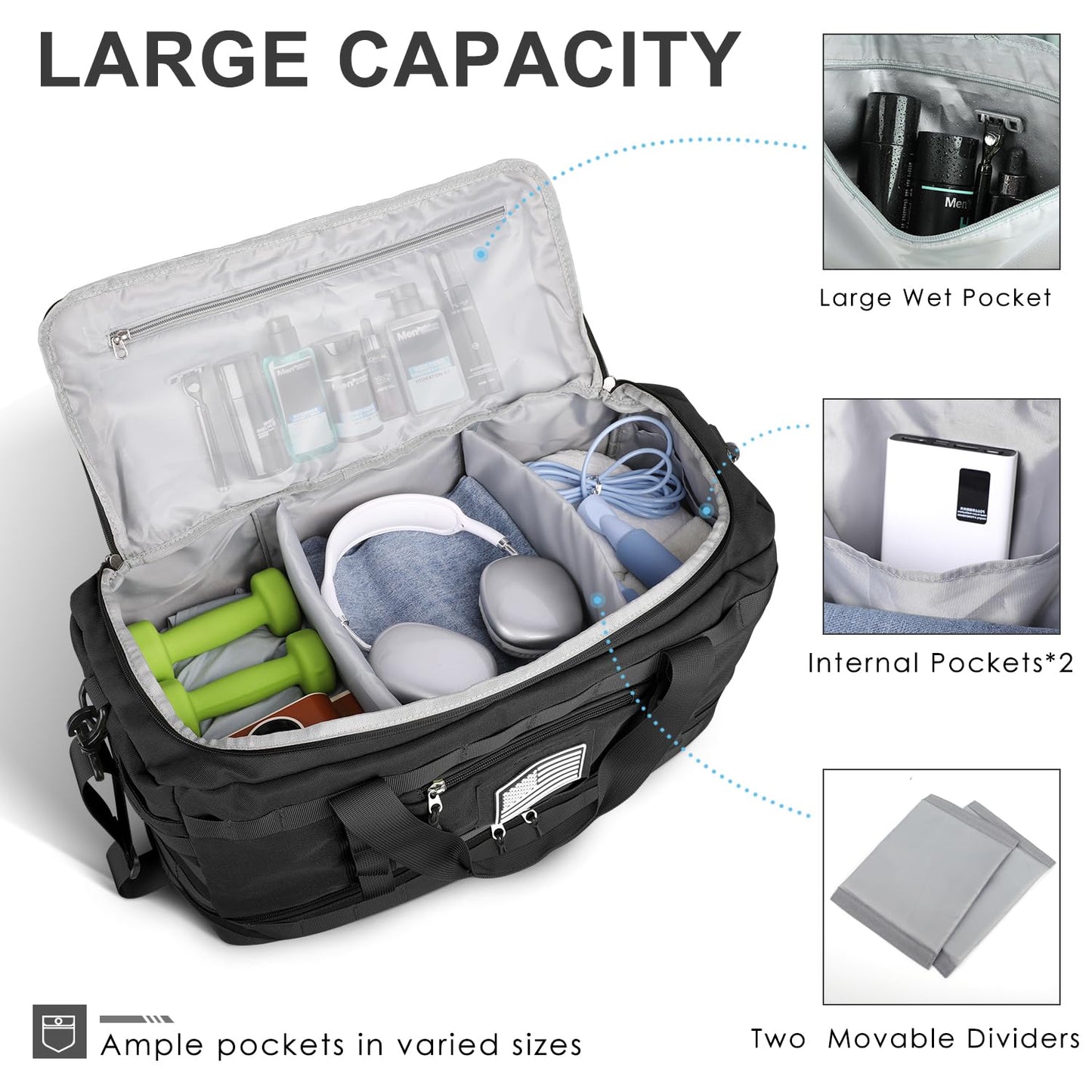 Optima Military Travel Duffel Bag with Shoe Compartment - Black