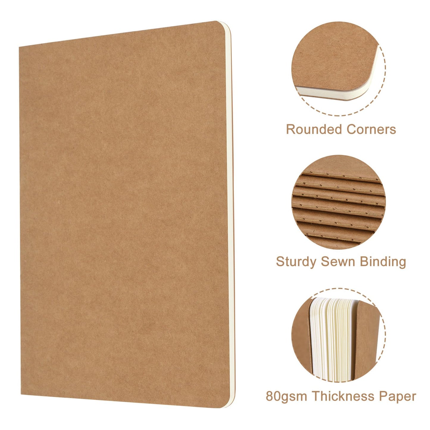 Optima Premium A5 Kraft Notebooks - 24 Pack, Lined Journals, 60 Pages