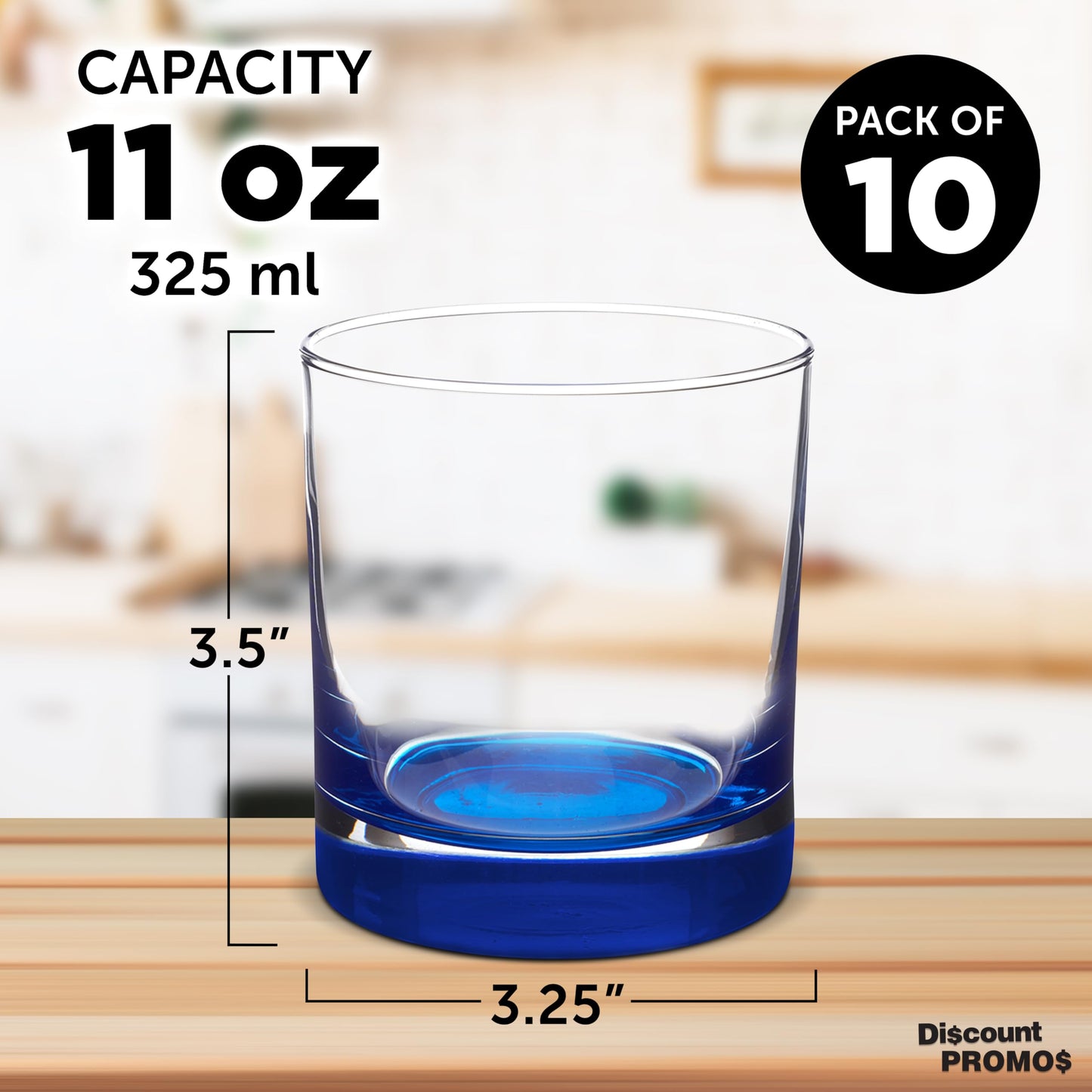 Optima Premium Whiskey Glasses Set - 10 oz, Heavy Base, 10 Pack