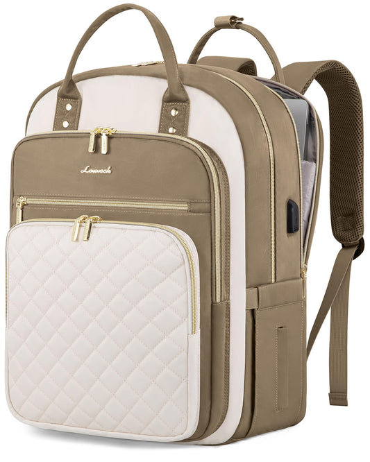 Optima Women's Laptop Backpack - 15.6-Inch, Stylish D-black-beige