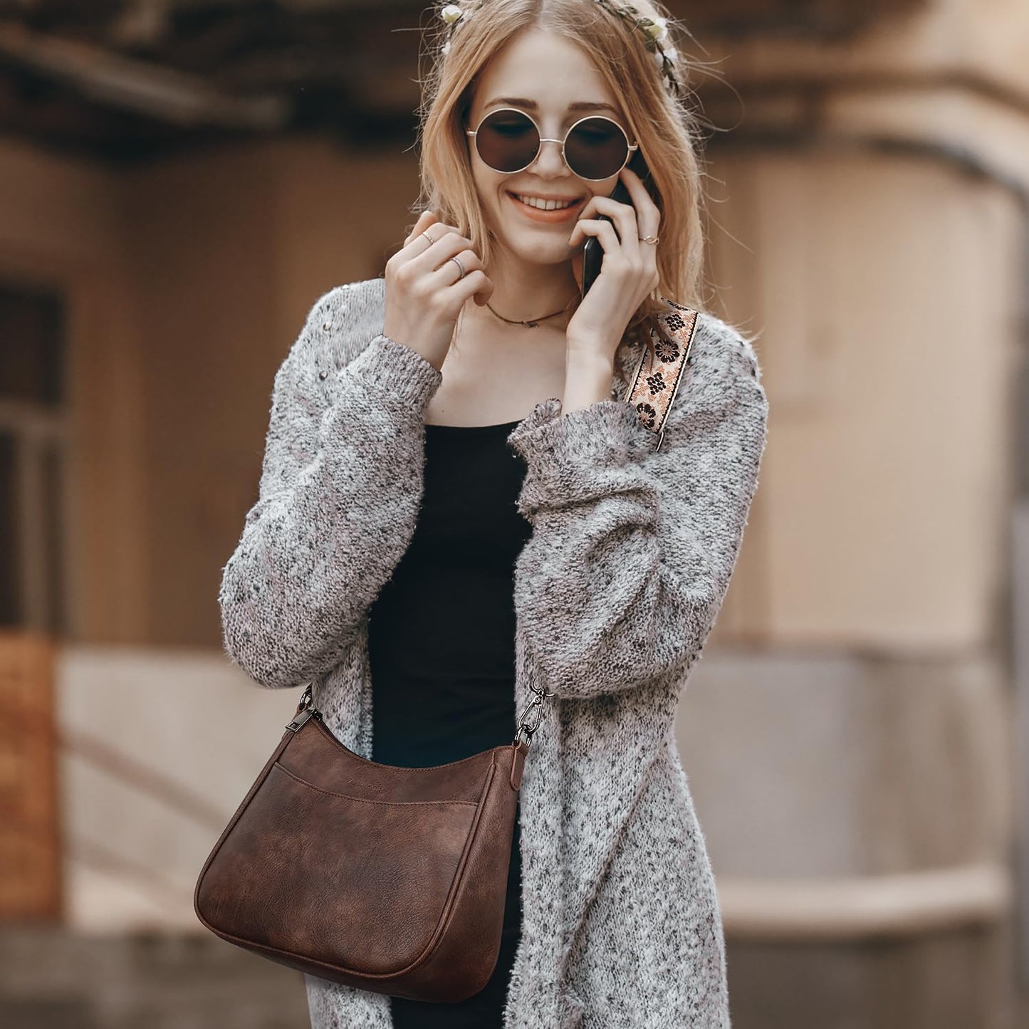 Optima Premium Leather Crossbody Purse - Adjustable Strap, Medium