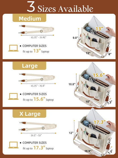 Optima Premium Canvas Tote Bag - Large with Zipper & Compartments