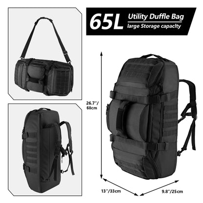 Optima Tactical 65L Duffle Bag - 3-in-1 Backpack for Outdoor Use