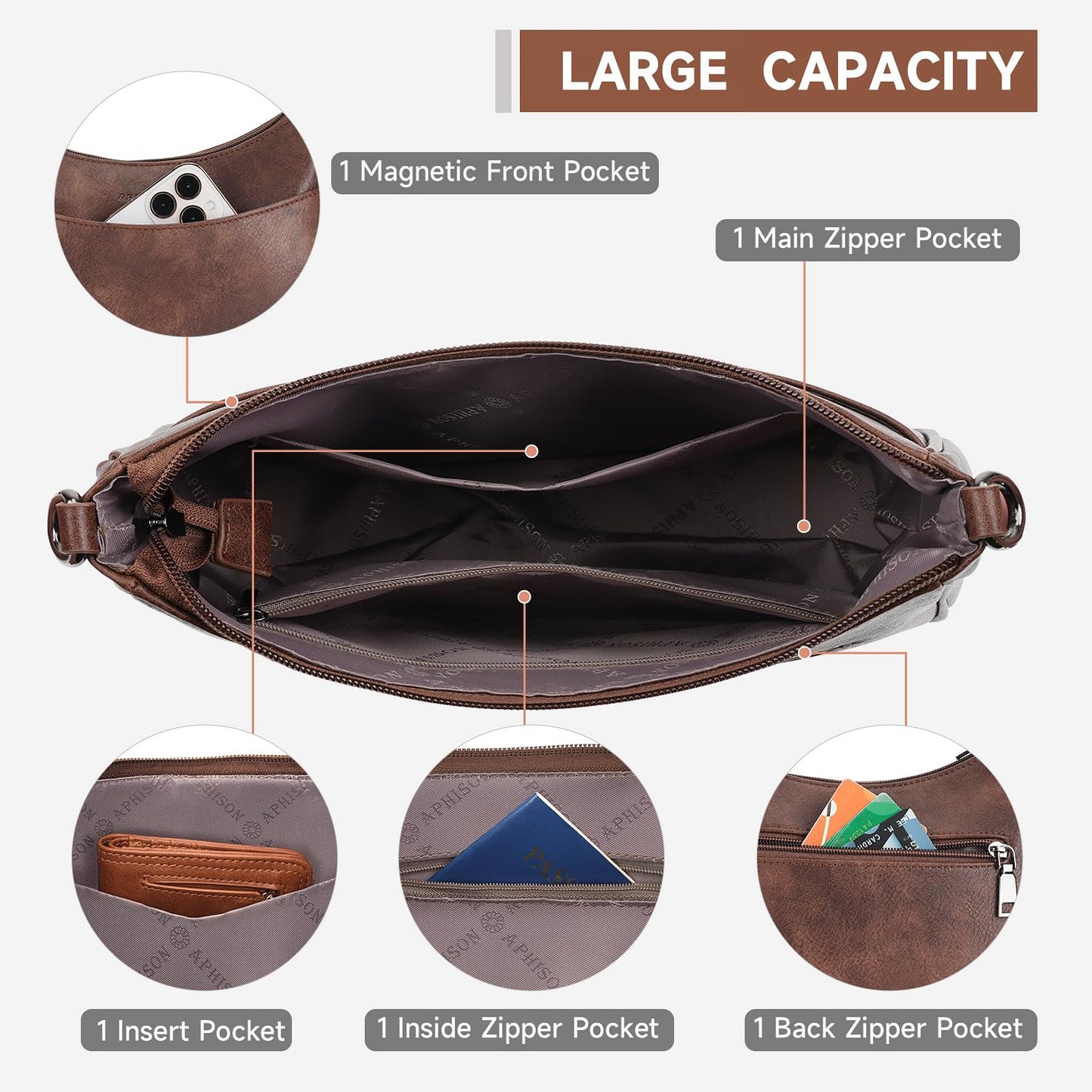 Optima Premium Leather Crossbody Purse - Adjustable Strap, Medium