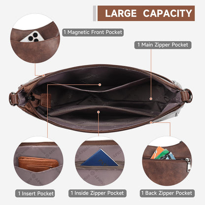 Optima Premium Leather Crossbody Purse - Adjustable Strap, Medium