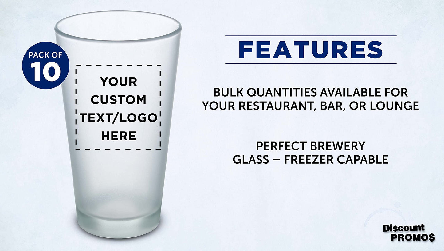 Optima Premium Frosted Pint Glasses Set - 16 oz, Customizable