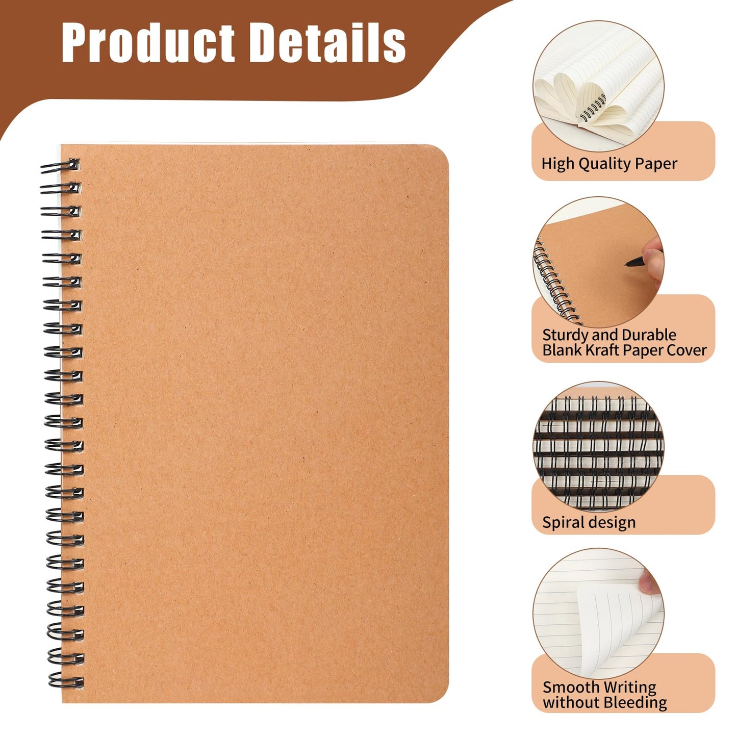 Optima Premium A5 Spiral Lined Notebooks - 60 Pack, Kraft Cover