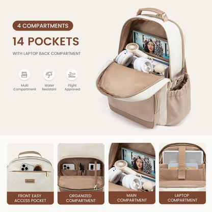Optima Premium Laptop Backpack - 15.6 Inch, Beige Khaki, Travel Ready