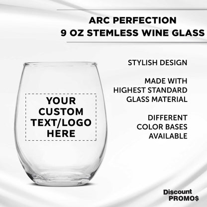 Optima Custom Stemless Wine Glass Set - 9 oz, 100 Pack
