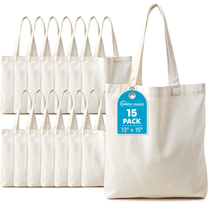 Optima Premium Canvas Tote Bag - 11" x 13", Pack of 15