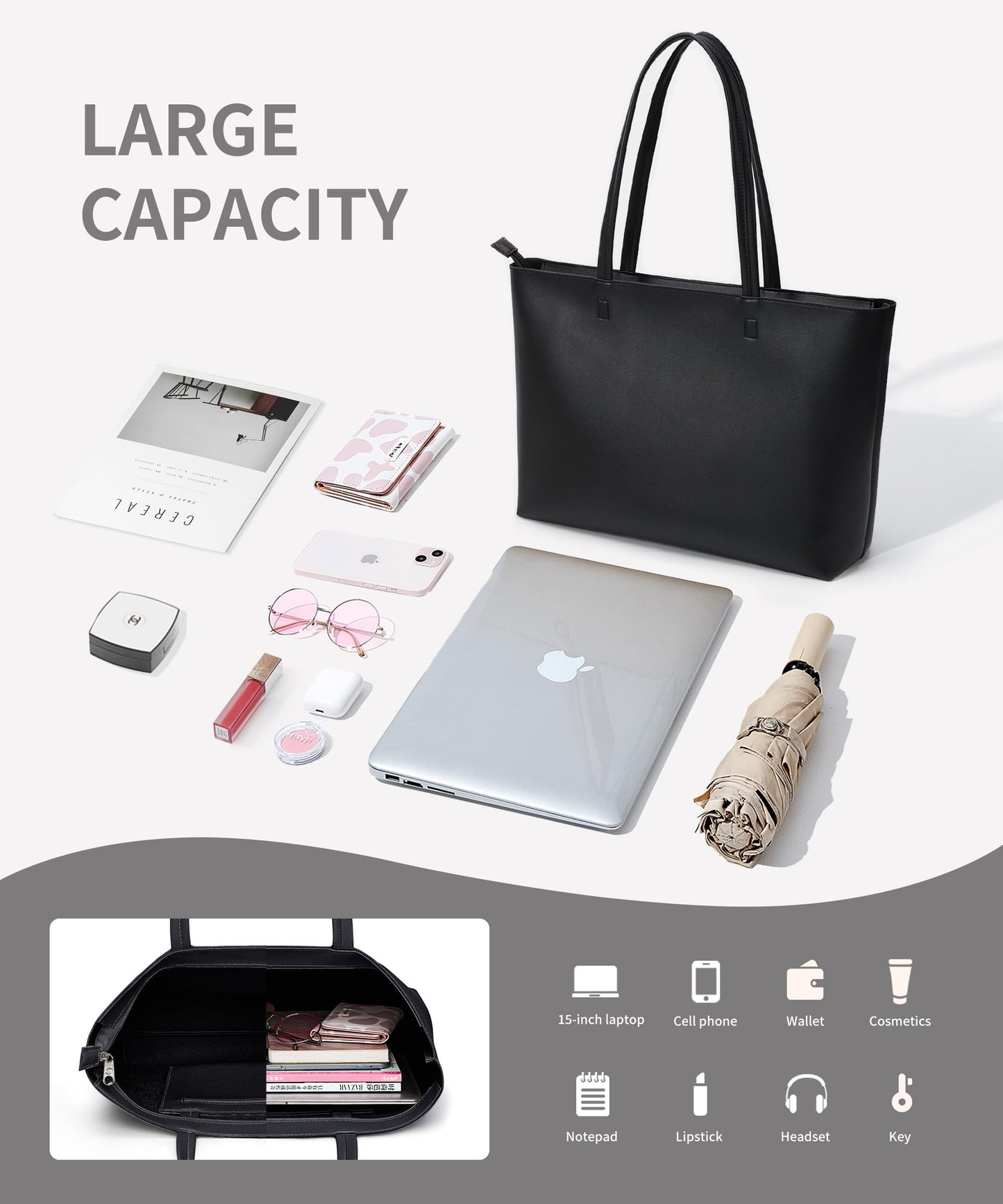 Optima Faux Leather Tote Bag - Stylish Zippered Shoulder Purse