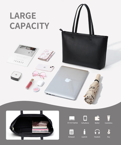 Optima Faux Leather Tote Bag - Stylish Zippered Shoulder Purse