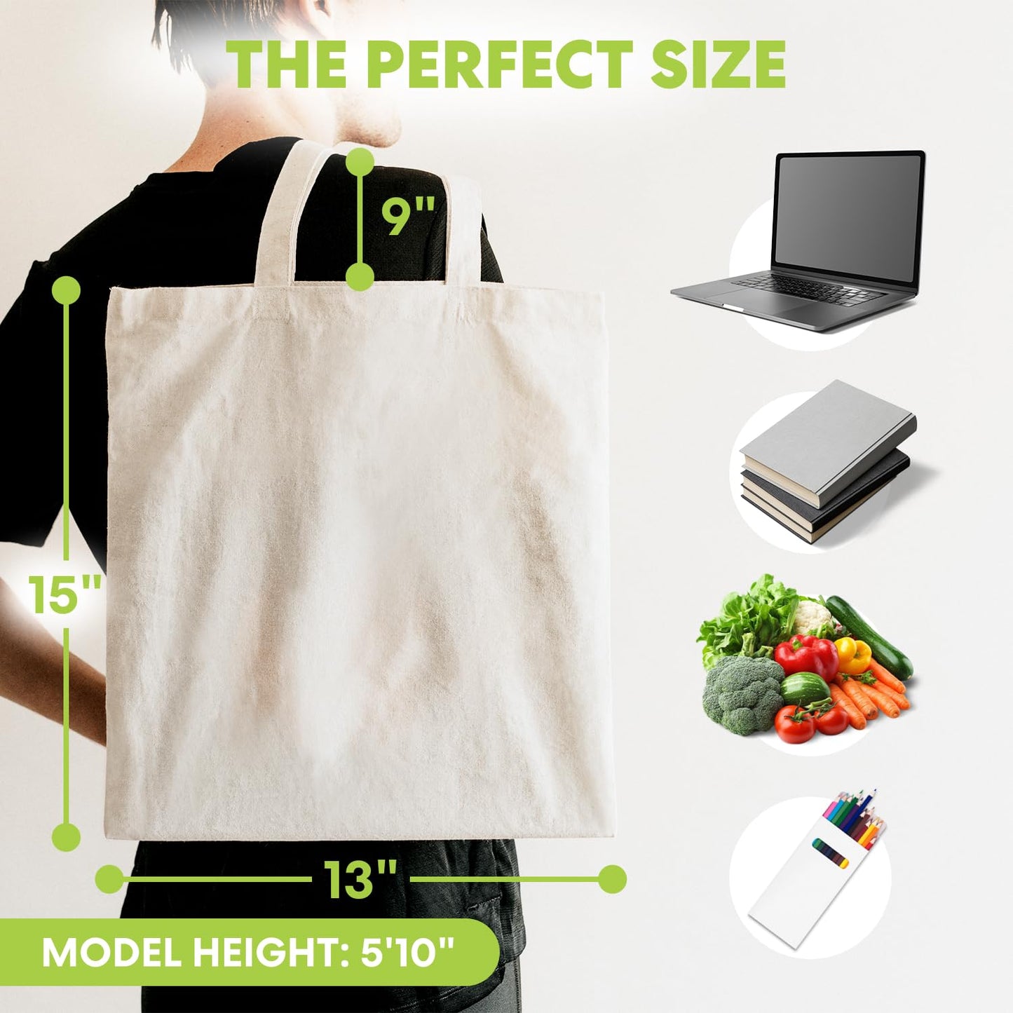 Optima Premium Canvas Tote Bag - 11" x 13", Pack of 15
