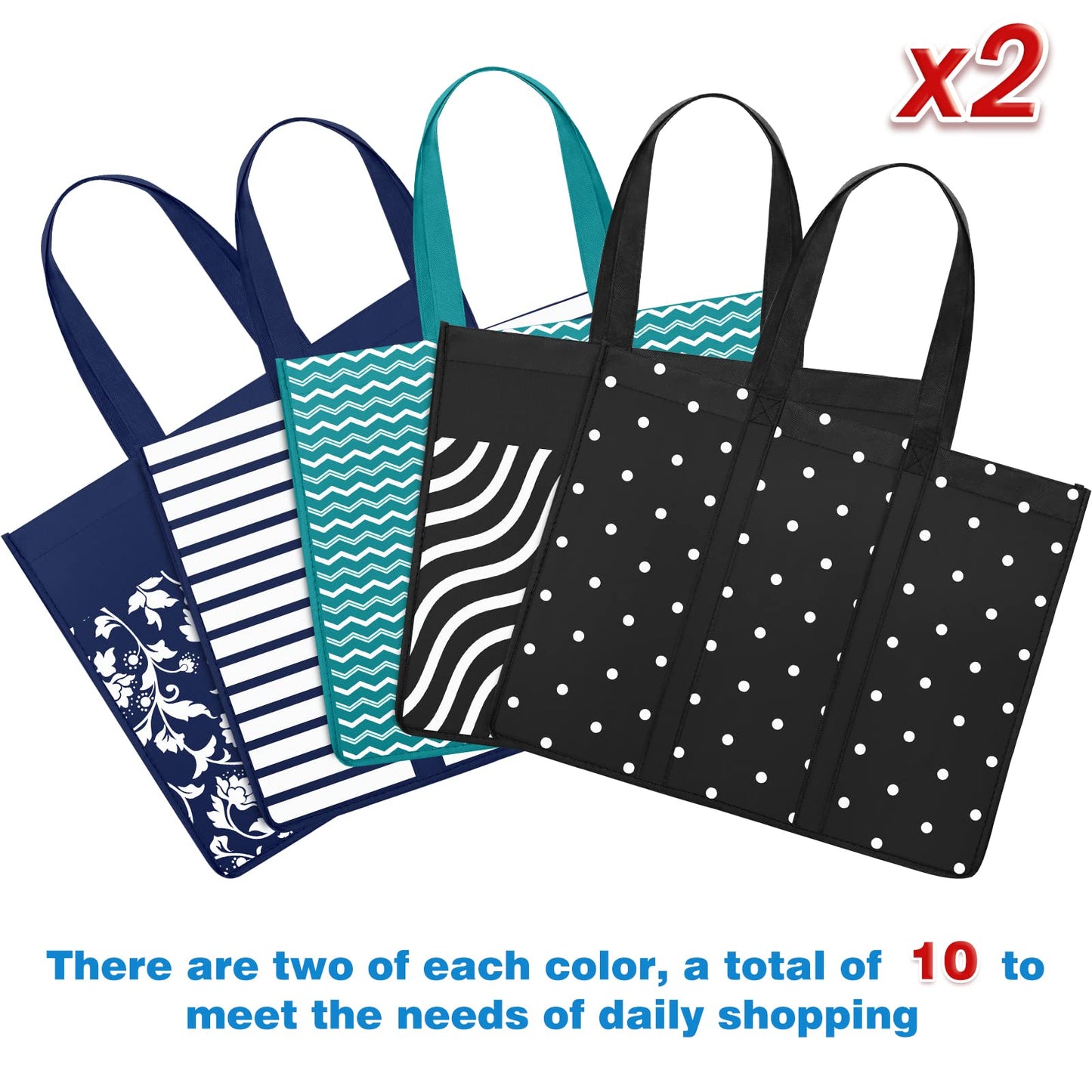 Optima Premium Reusable Grocery Tote Bags - 10 Pack