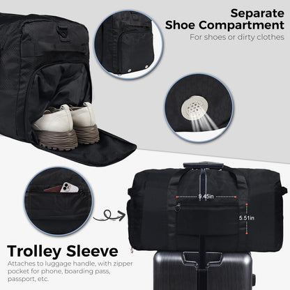 Optima Premium 65L Duffle Bag - Glossy Black with Shoe Compartment