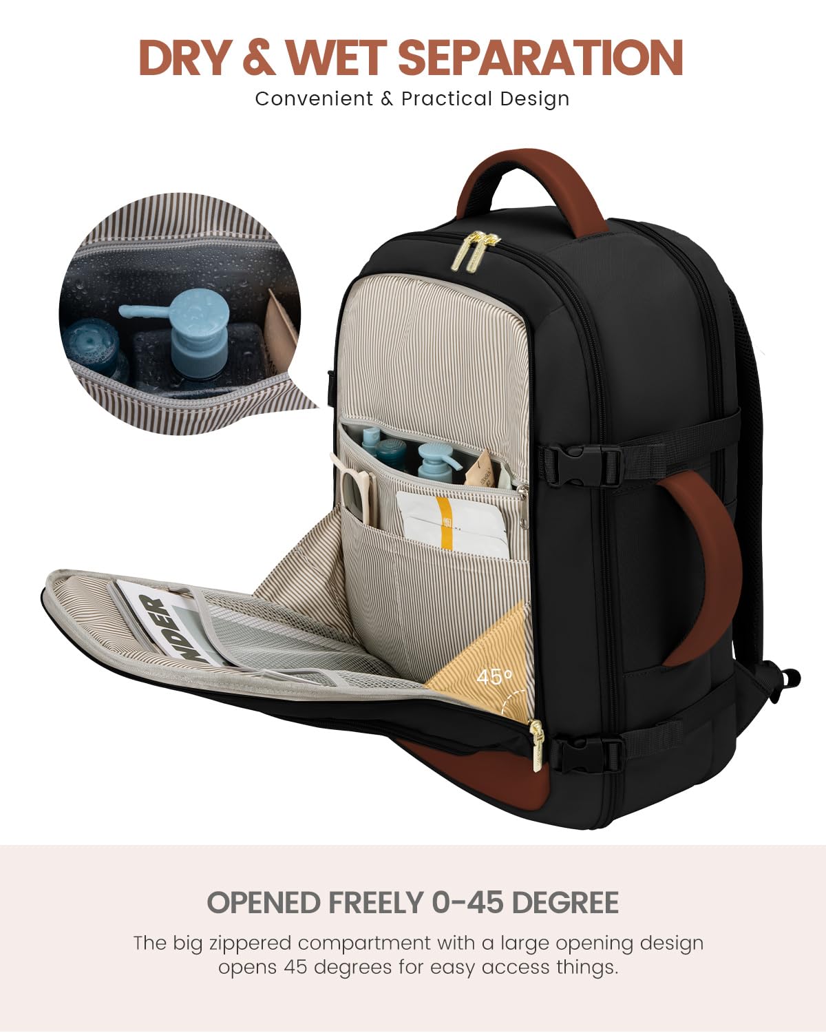 Optima Premium Travel Backpack - 40L, Black-Brown, 17.3 Inch