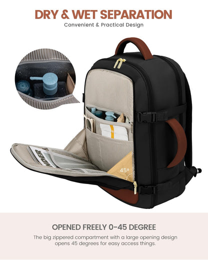 Optima Premium Travel Backpack - 40L, Black-Brown, 17.3 Inch