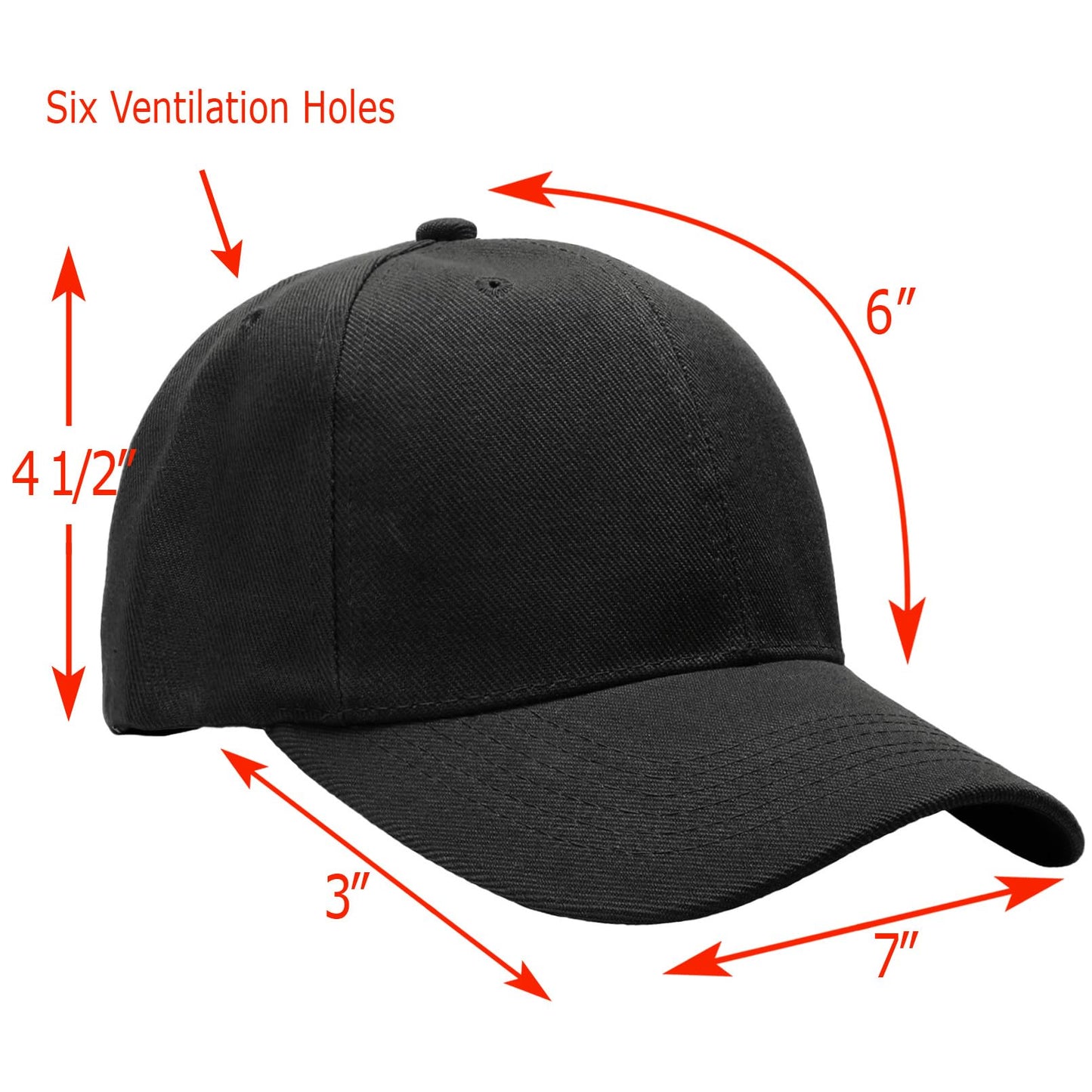 Optima Premium Adjustable Baseball Cap - 12-Pack, Solid Black