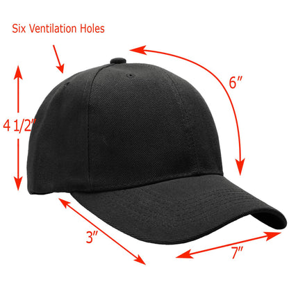 Optima Premium Adjustable Baseball Cap - 12-Pack, Solid Black