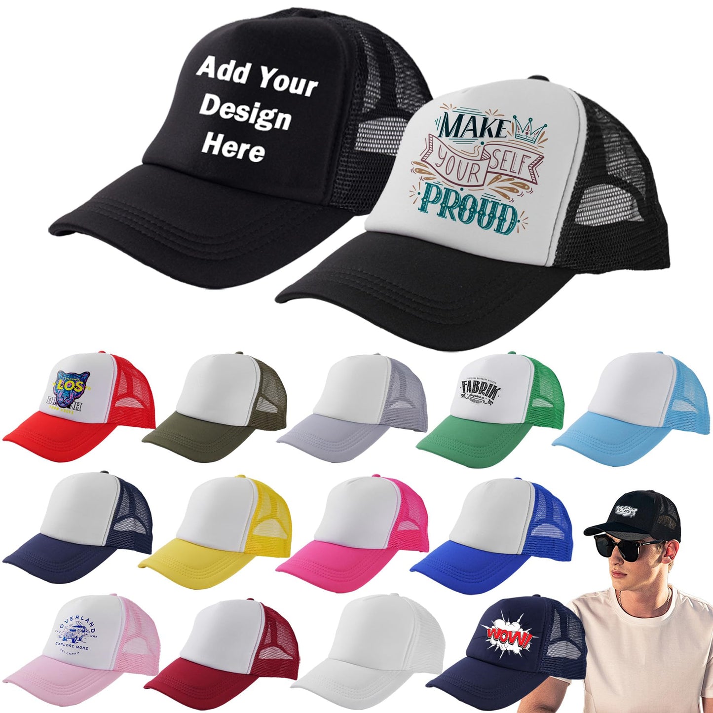 Optima Premium Mesh Trucker Hats - 15 Pack Customizable Blanks