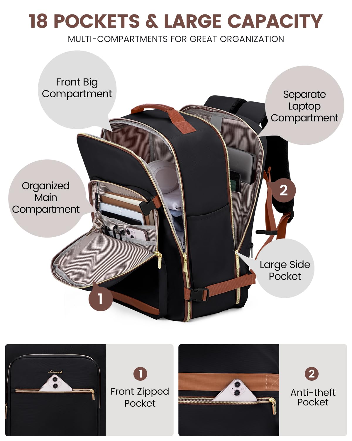 Optima Premium Laptop Backpack - 15.6", Black-Brown, Durable Design