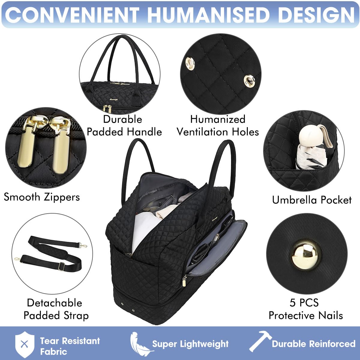 Optima Large Travel Duffle Bag - Weekend Tote with Wet Pocket