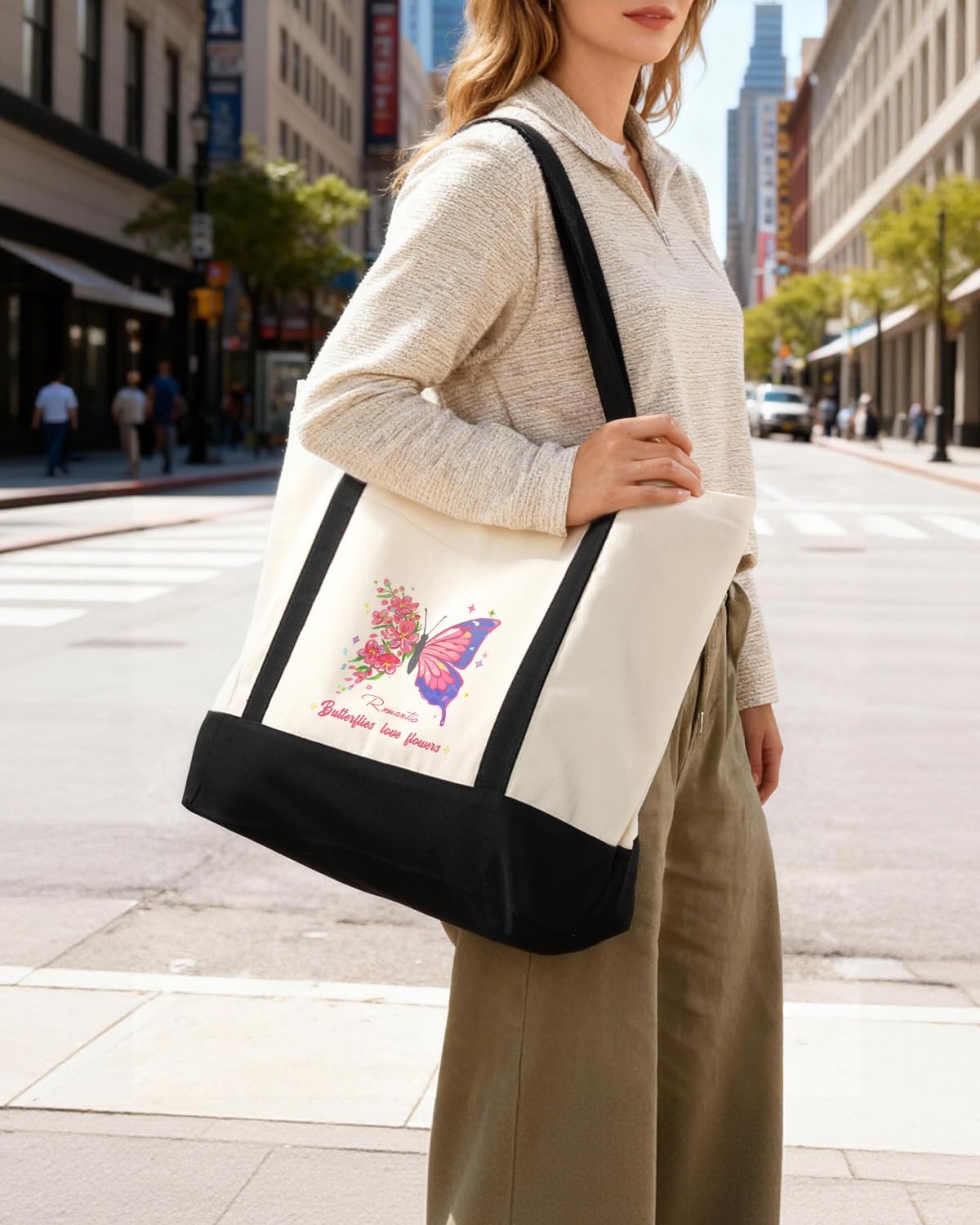 Optima Premium Canvas Tote Bag - 3 Pack, Zipper & External Pocket