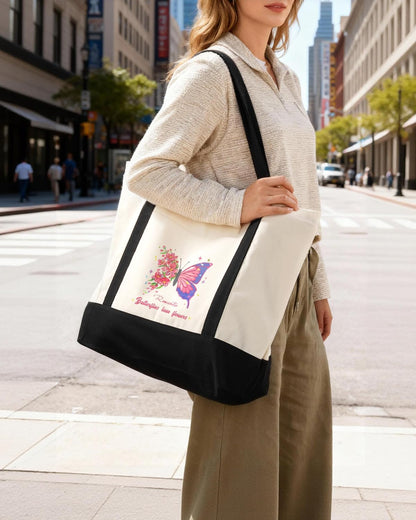 Optima Premium Canvas Tote Bag - 3 Pack, Zipper & External Pocket