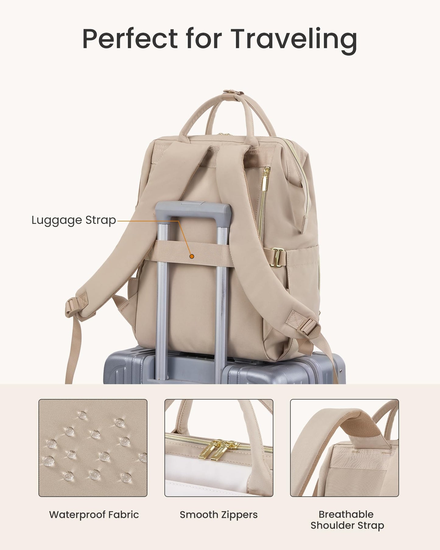 Optima Women's 15.6" Water-Resistant Laptop Backpack - Khaki Beige