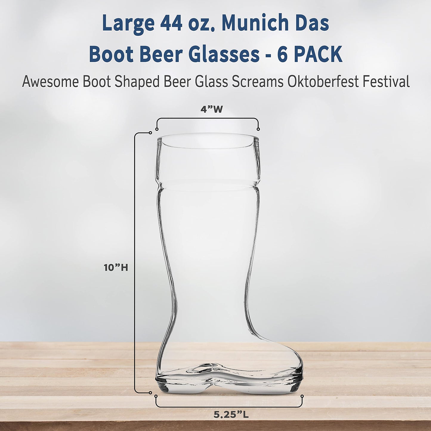 Optima Premium Beer Glasses Set - 6 Large Boot-Shaped 44 oz. Glasses