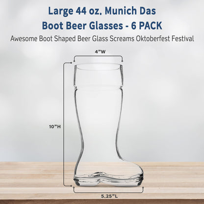 Optima Premium Beer Glasses Set - 6 Large Boot-Shaped 44 oz. Glasses