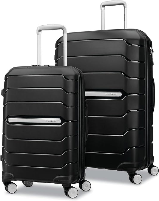 OPTIMA Zenith Hardside Luggage with Spinners, 2PC SET (Carry-on/Medium) (Black)