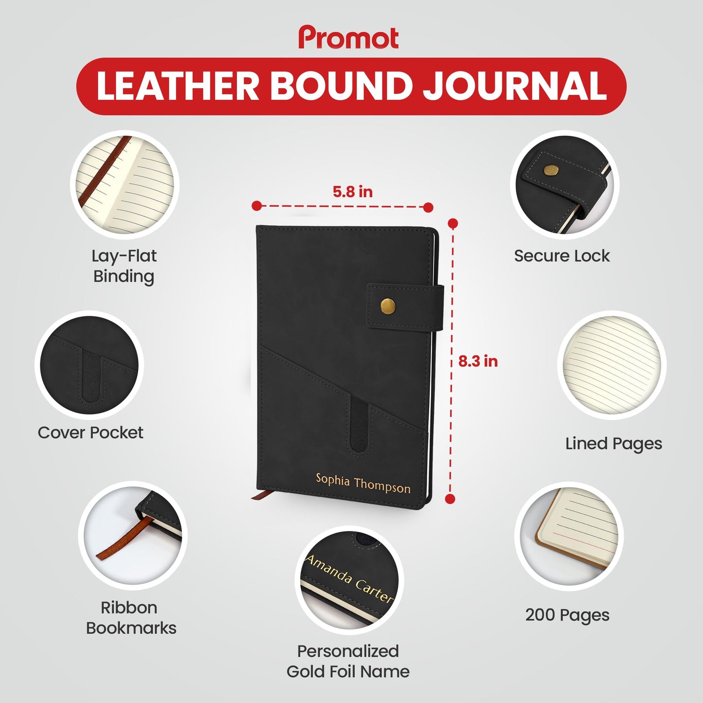Optima Premium A5 Leather Bound Journal - Custom Embossed Notebook